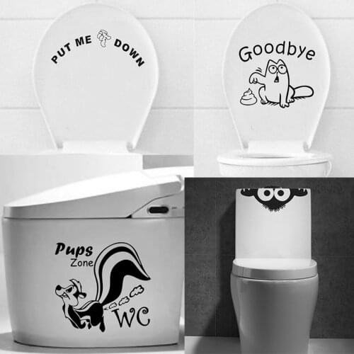 Funny Toilet Seat Wall Sticker Bathroom Room Decoration Home Decor Cartoon Wall Decals Smile Face Cat Put Me Down Stickers
