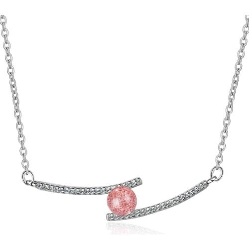 Women 925 Sterling Silver Chain Chokers Necklace Strawberry Crystal Moonstone Beads Geometric Pendant Necklace for Wedding