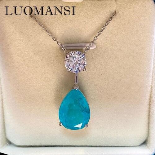 S925 Sterling Silver Natural Paraiba Tourmaline Pendant Necklace Woman Jewelry Birthday Party Gift Wholesale