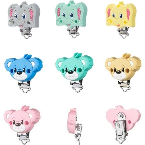 10PCS Silicone Clip Elephant Animal Style BPA-free Food Grade Silicone Stainless Steel DIY Pacifier Chain Clip Dropshipping
