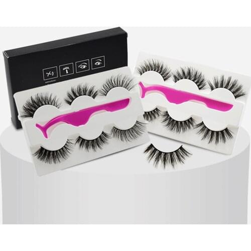 3 Pairs 3D Faux Cils Natural Thick Makeup False Eyelashes & Tweezer Set Long Lasting Eyelash Extension Cross Eye Lashes