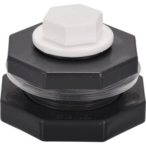 Uxcell PVC Bulkhead Tank Adapter with White Plug Fitting G1 Thread for Rain Buckets Water Tanks 1 Set