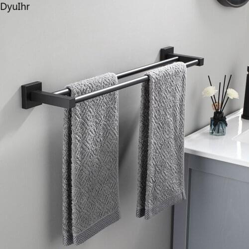 Space Aluminum Black Towel Bar Double Rod Square Bathroom Hotel Double Towel Bar Towel Bar Single Rod Hanging Rod DyuIhr