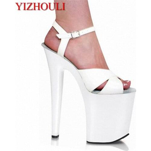 Star sexy performance white bride wedding shoes, super thin 20cm high heel sandals, womens 8 inch sexy dancer sandals