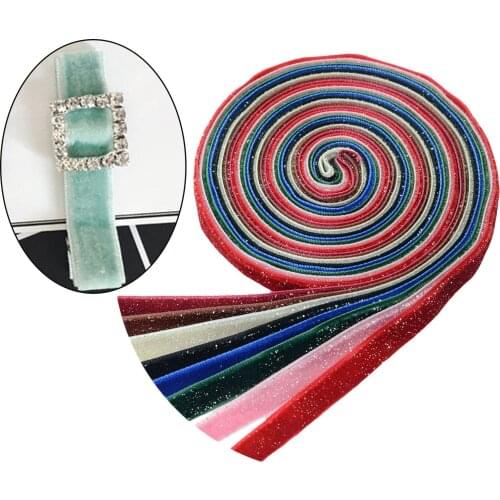 8 PCS 2yards/9mm Glitter Velvet Ribbon for DIY Headband Clips Bow Wedding Flower Arrangements Christmas Ribbon Decoration
