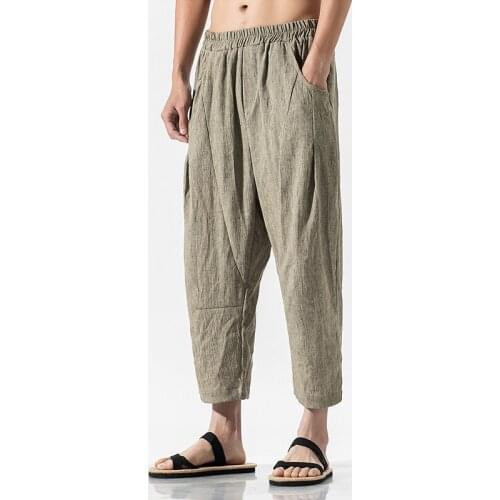 Nice Chinese Style Cotton Linen Men Harem Pants Plus Size Solid Mens Calf-Length Pants Male Loose Joggers Pants Trousers