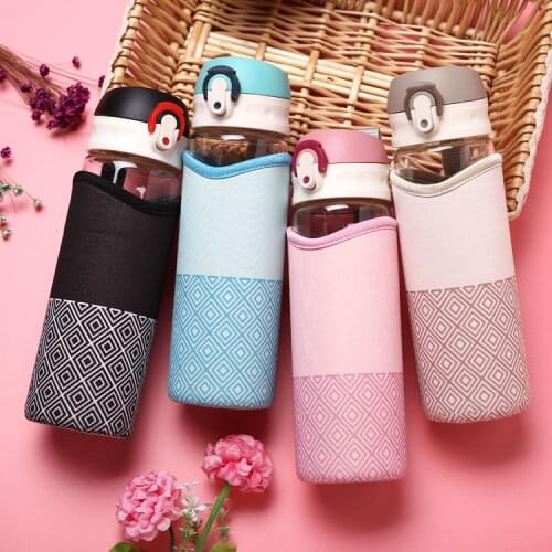 400/500ml Brief Glass Water Bottle for Women Outdoor Portable Students Girl Drink Bottle with Insulation Bag Sport Kettles