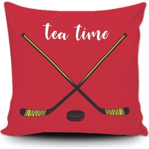 Tea Time Hockey Canvas Cushion Cover Sport Hockey Decoratived Pillowcase Red Throw Covers Gift By LVSURE For Living Room Sofa