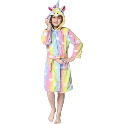 Children Bathrobes Winter Colorful Unicorn Hooded Robes Kids Bath Robe Homewear for Kids Sleepwear Robe Girls Pyjamas Nightgown