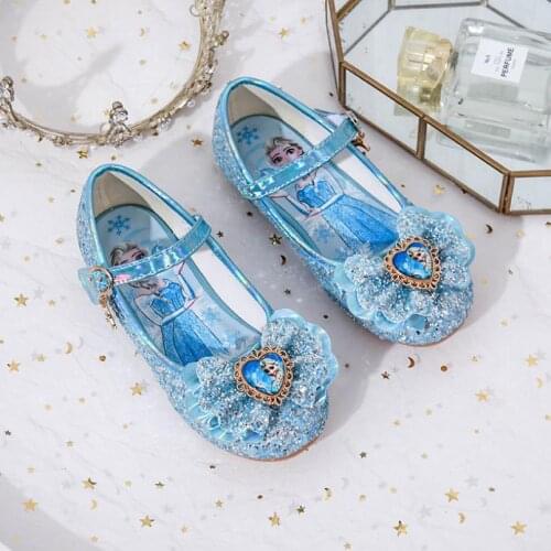 Disney Elsa Princess 4-12 Years Old Childrens Summer Princess Shoes Rhinestone Bow Knot Girls Frozen Sandals School Party