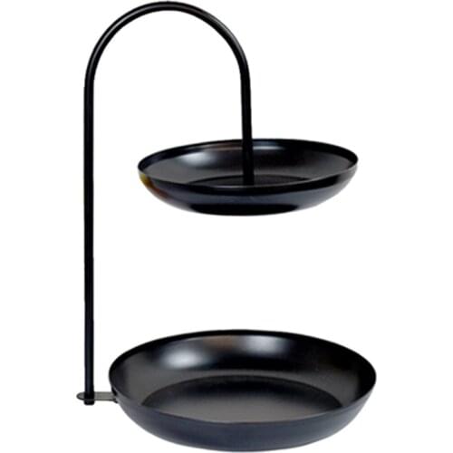 Black Golden Double-layer Storage Tray Dressing Table Rack Makeup Jewelry Display Tray Cosmetic Organizer Dessert Snack Plate