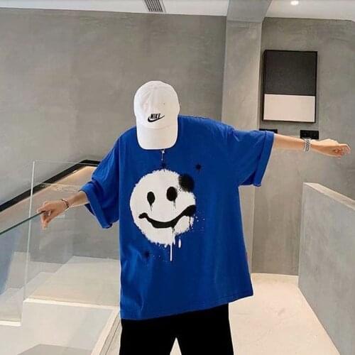 Oversized T Shirt Mens Clothing Summer Print Smile Short Sleeve O Neck Solid China Style Fashion Vogue Hip Pop Harajuku Tops