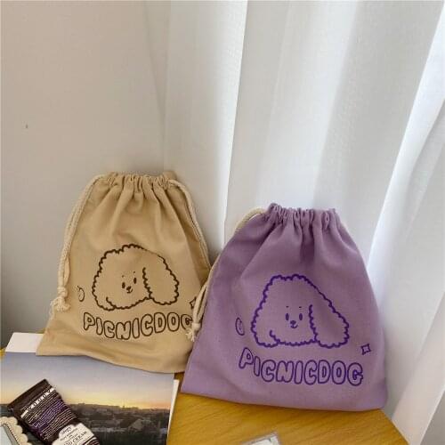 Cartoon Picnic Dog Simple Pen Bag Cotton Bundle Bag Portable Cosmetic Stationery Storage Bag Kawaii Pencil Case School Supplies