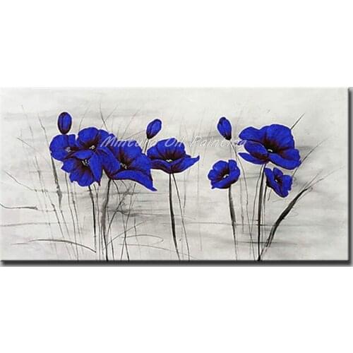 Mintura Wall Picture for Living Room Decoration Art Pictures Blue Flowers Art Hand Painted Wall Sticker Oil Painting No Framed