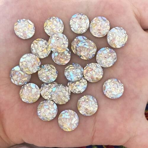New DIY 50pcs 10mm AB Resin Round Flatback Rhinestone Wedding Decoration/white F284