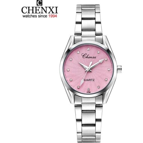 Lady Quartz Ladies Wristwatch Round Pink Rhinestone Dial Brand luxury Waterproof full Stainless Steel Watch Women Dress watches