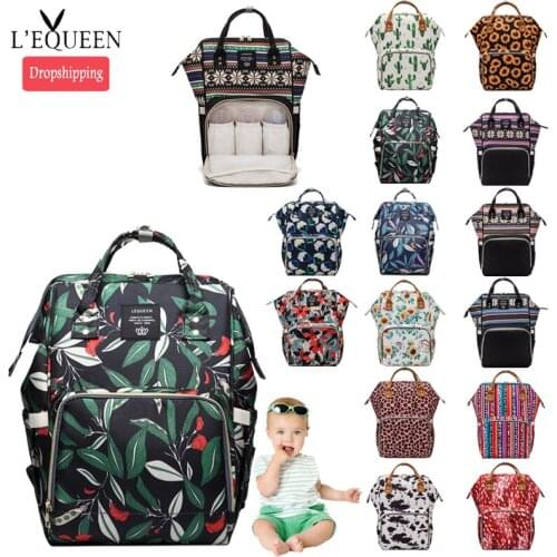 Lequeen Backpack Maternity Leaf flower Diaper bags Mummy Backpack Mommy Changing Bags Nappy travel bag large capacity LPJ09