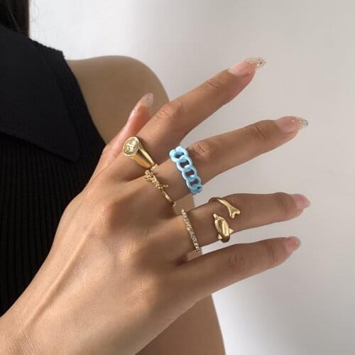 Trendy Metal Geometric Rings Womens Vintage Opening Dolphins Letter Marca Dragon Color Hollow Out Alloy Rings Jewelry for Girls