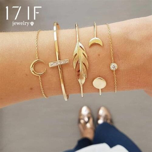 Fashion 4 Pcs/Set Gold Boho Bracelet for Women Personality Moon Leaves Openings Bohemian Charm Bracelets & Bangles Jewelry Gift