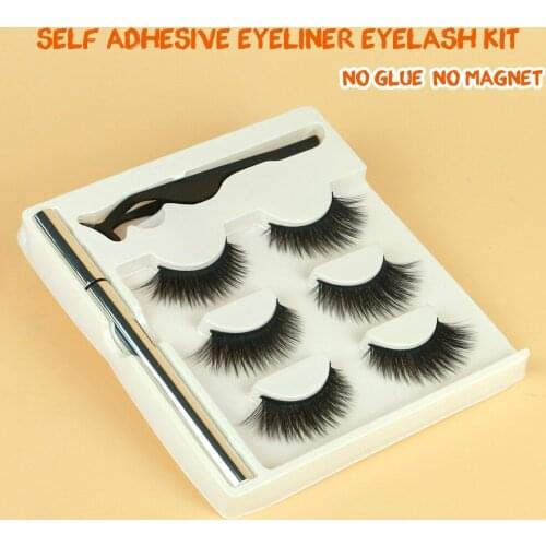 False Eyelashes with Eyeliner Kit,3 Pairs Reusable Eyelashes Waterproof Self Adhesive Eyeliner Strong Hold for Lashes No Magnet