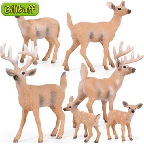 New Microscape Simulation Wild Animal Zoo Model Toy Set Elk Whitetail Deer Action Figure Cognition Educational Toy for Childrens