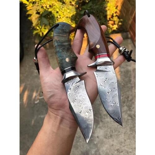 Fixed blade Hunting Knife Handmade forged Damascus Steel camping knifeblade 62HRC leather handle survival Tactical EDC tool