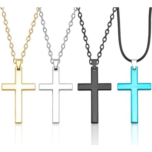 New Stainless Steel Cross Necklace Pendants for Men Stainless Steel Gold Colour Male Gold Necklace Prayer Jewelry Friend Gift