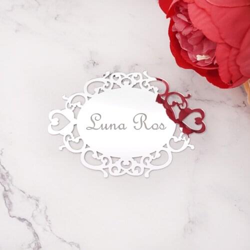 Personalized Oval Mirror Acrylic Sticker Custom Name Party Decor Favors Invitation Card Wedding Party Guest Gifts