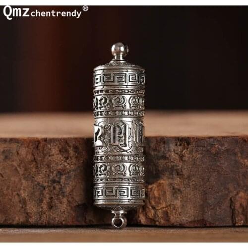 Tibet Buddhism Surangama Mantra Rotatable Pendants Necklace Sanskrit Amulet Necklace Prayer Wheel Men Storage Case Jewelry