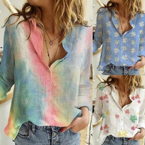 2020 Floral Print V-neck Autumn Blouse Women Shirt Casual Button Long Sleeve Spring Streetwear Tops Femmal Blouses