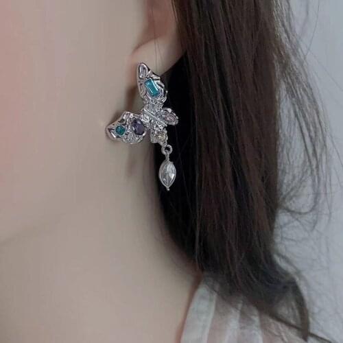 VSnow Unique Design Baroque Irregular Butterfly Dangle Earring for Women Femme Rhinestone Crystal Metal Vintage Earring Jewelry