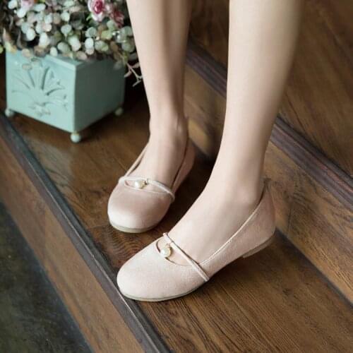 Big Size 11 12 ladies high heels women shoes woman pumps Suede pearl round head shallow Mary pearl single shoes