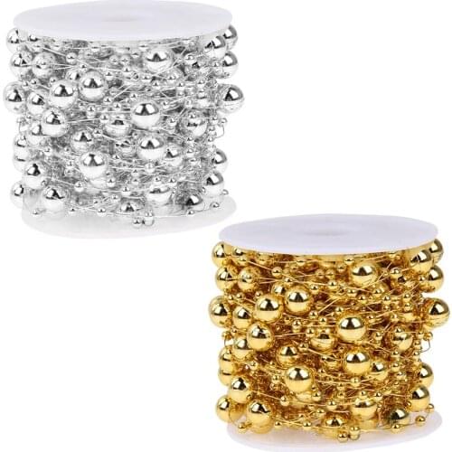 10m/roll Round Beads Chain Christmas Tree Hanging Ornament Home Garden Garlend Christmas Decoration For Home Gold Silver