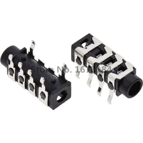 100Pcs 3.5mm 6Pin Stereo Headphone Audio Jack Earphone Socket Audio Socket PJ313 The 4 Section Of the 6 pin