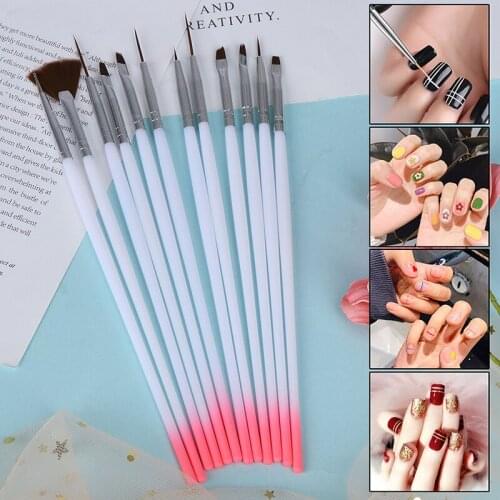 12 Pcs/Set Nail Art UV Gel Liner Brush Painting Drawing Gradient Pen Salon Tool