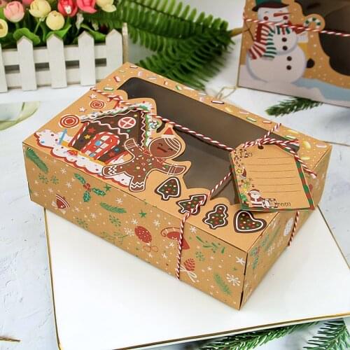 12Pcs/Pack Christmas Gift Boxes New Year European Style Kraft Paper Favors Case Multi-Purpose Cookie Candy Treats Package Box