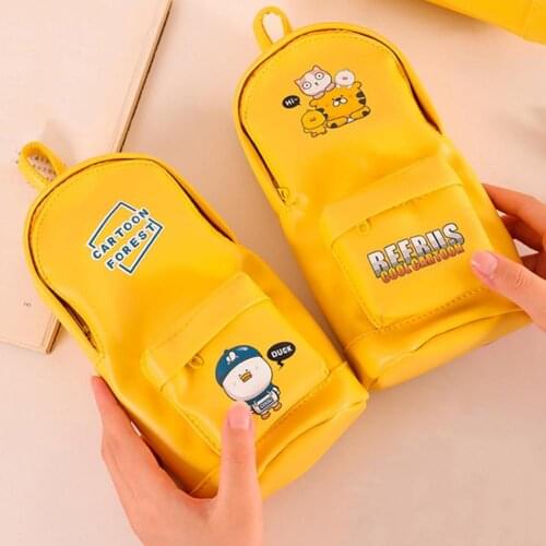2021 Fashion Cute Pencil Case Multi-function Portable Faux Leather School Bag Shape Cute Print Pouch Pencil Holder for Students