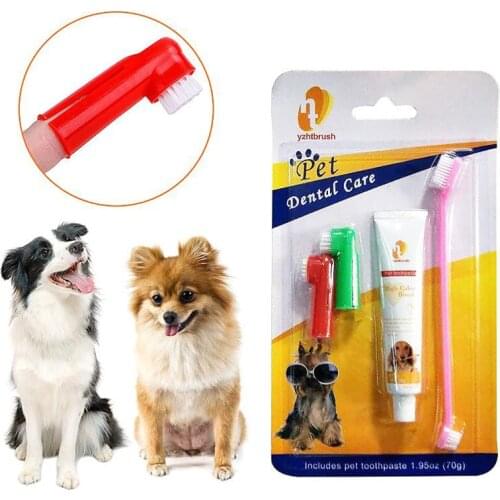 4pcs Pet Toothbrush Toothpaste Kit Dog Cat Cleaning Mouth Dog Toothbrush Addition Bad Breath Tartar Teeth Care Dog Cat Cleaning
