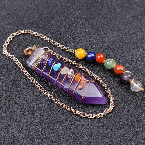 6PCS/LOT Chakra Energy Lapis Lazuli Aventurine Reiki Pendulum for Dowsing Pendants Healing Pendulo Sword Type Jewelry Wholesales