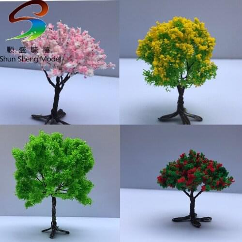 8pcs H:12cm each color 2pcs mini Tree With base Scale Model Wire Mix Color Tree For Train Layout Set