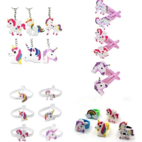 10pcs/lot Unicorn Party Supplies Rubber Bangle Bracelet Keychain Baby Shower Decorations Birthday Party Decorations Kids Gifts-S