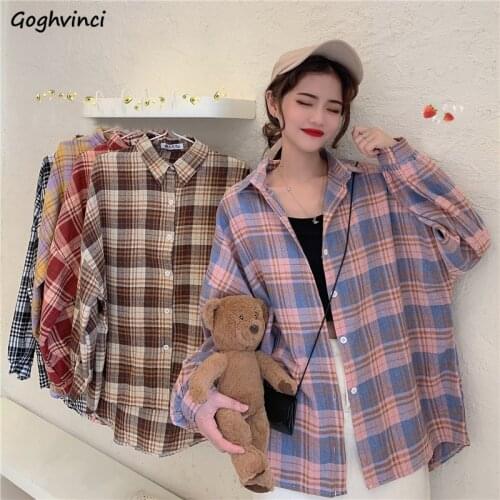 Blouses Shirts Women Spring Plaid Korean Style Colorful All-match Loose Womens Blusas Streetwear Leisure Sweet Girls Ulzzang New