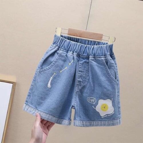 Kids Girls Egg Printed Jeans 2021 New Casual Children Summer Denim Shorts Teenage Girls Pants Princess Blue Shorts For 3-15Y
