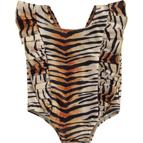 2021 Girls Kids Sleeveless Leopard/fish Scale Print Swimsuit Backless Cute One-piece Ruffle Beachwear Baby Bathing Suit Swimwear