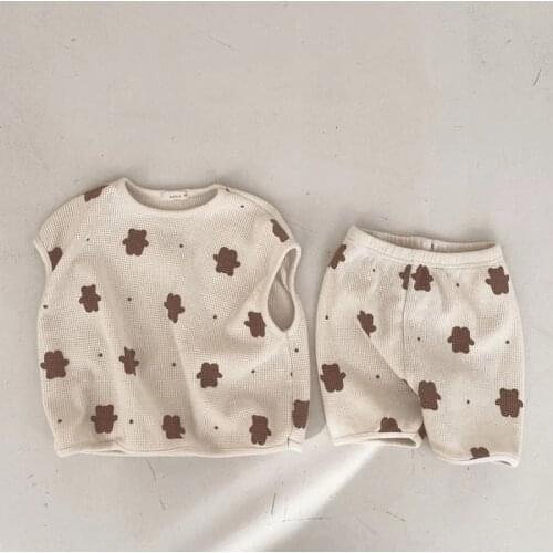 Korean Summer Baby Cartoon Cute Tshirt Shorts Sets Toddler Kids Boy Girl Loose Casual Sets Sleeveless Tops + Shorts 2pcs