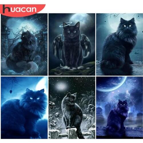 HUACAN 5D DIY Diamond Embroidery Black Cat Full Square Round Drill Craft Kit Diamond Painting Animal Needlework Home Decoration