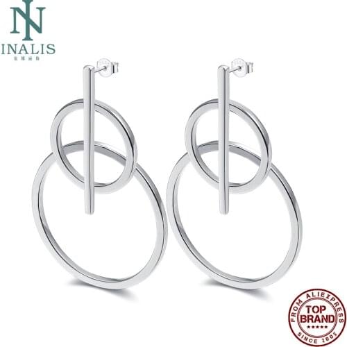 INALIS Double Circle Trend White Drop Earrings For Women Simple Creativity Copper Earring Party Girl Fashion Jewelry Recommend