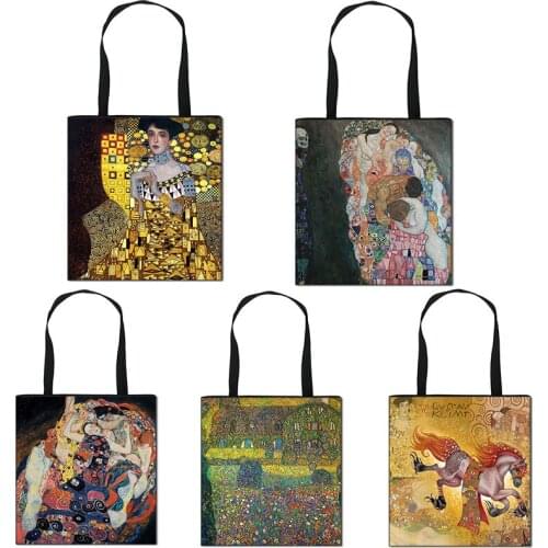 Gustav Klimt Painting Handbag Oil Painting Tears / Kiss By Gustav Klimt Women Shopping Large Capacity Tote Bag Shoulder Bag