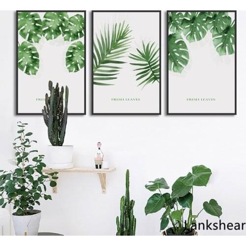 Watercolor Plant Green Leaves Canvas Painting Art Print Poster Picture Wall Modern Minimalist Bedroom Living Room Decoration