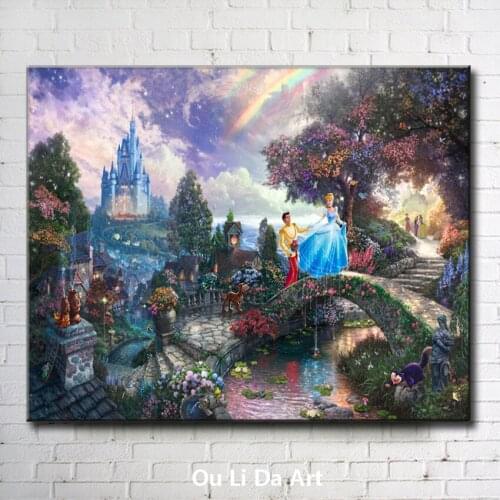 Classical Thomas cartoon prince princess castle rainbow scenery canvas prints oil painting printed on canvas decoration picture